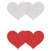 Pretty Pasties Glitter Hearts Red/Silver (2 Pack)